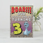 Dinosaur Birthday Uitnodiging 3 jaar oud (Staand voorkant)