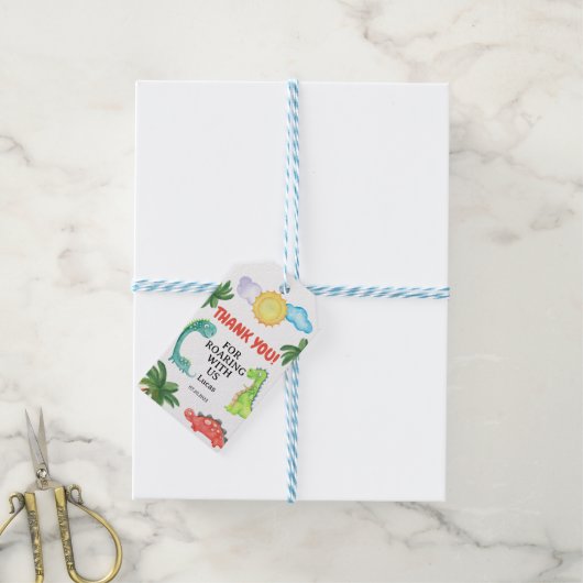 Dinosaur Birthday Uitnodiging Cadeaulabel (Met Touw)