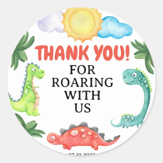 Dinosaur Birthday Uitnodiging Ronde Sticker (Voorkant)