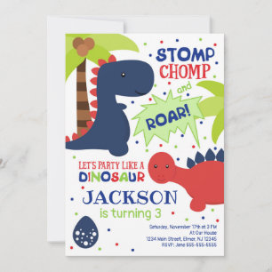 Dinosaur Birthday Uitnodiging voor een jongen