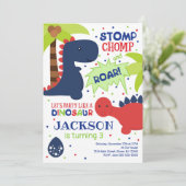 Dinosaur Birthday Uitnodiging voor een jongen (Staand voorkant)