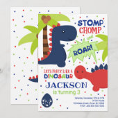 Dinosaur Birthday Uitnodiging voor een jongen (Voorkant / Achterkant)