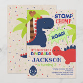 Dinosaur Birthday Uitnodiging voor een jongen (Voorkant / Achterkant)