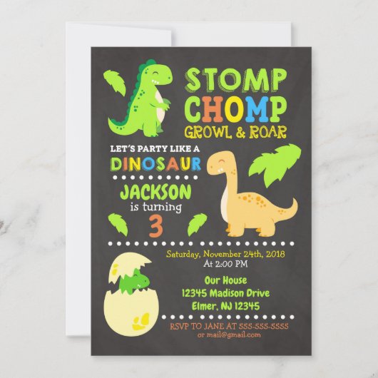 Dinosaur Birthday Uitnodiging voor een jongen (Voorkant)