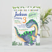 Dinosaur Birthday Uitnodiging voor een jongen (Staand voorkant)