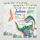 Dinosaur Birthday Uitnodiging voor een jongen (Voorkant / Achterkant)