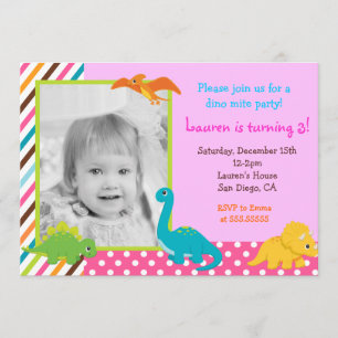 Dinosaur Birthday Uitnodiging voor meisje