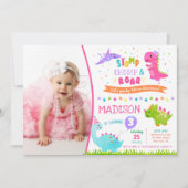Dinosaur Birthday Uitnodiging voor meisje (Voorkant)