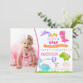 Dinosaur Birthday Uitnodiging voor meisje (Staand voorkant)