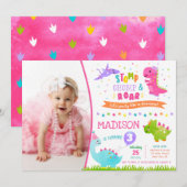 Dinosaur Birthday Uitnodiging voor meisje (Voorkant / Achterkant)