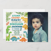 Dinosaur Birthday Uitnodigingen met foto (Voorkant / Achterkant)