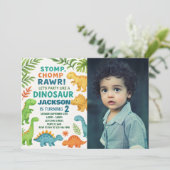Dinosaur Birthday Uitnodigingen met foto (Staand voorkant)