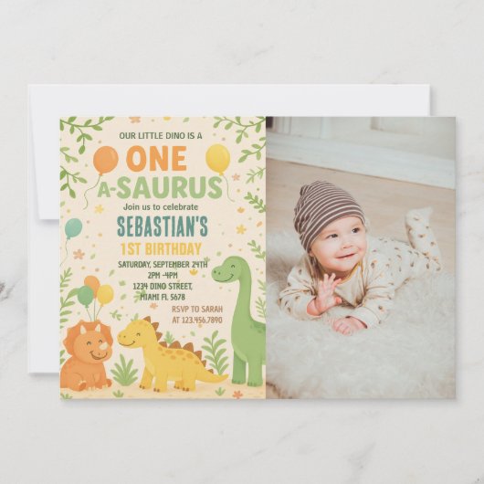 Dinosaur Birthday Uitnodigingen met foto (Voorkant)