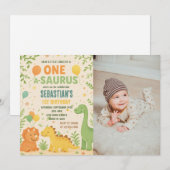 Dinosaur Birthday Uitnodigingen met foto (Voorkant / Achterkant)