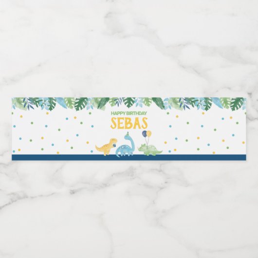 Dinosaur Birthday Waterfles Etiket (Enkel label)