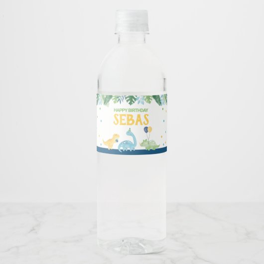 Dinosaur Birthday Waterfles Etiket (Voorkant)