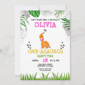 Dinosaur Birthday waterverf roze oranje groen Kaart (Voorkant)