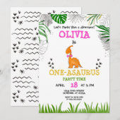 Dinosaur Birthday waterverf roze oranje groen Kaart (Voorkant / Achterkant)