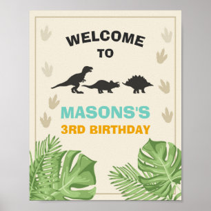 Dinosaur Birthday Welcome Sign Boy Leaves Party Poster