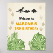 Dinosaur Birthday Welcome Sign Boy Leaves Party Poster (Voorkant)