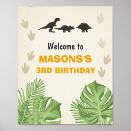 Dinosaur Birthday Welcome Sign Boy Leaves Party Poster