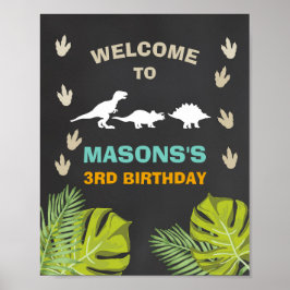 Dinosaur Birthday Welcome Sign Boy Leaves Party Poster