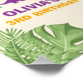 Dinosaur Birthday Welcome Sign Girl Leaves Party Poster (Hoek)