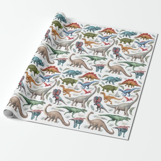 Dinosaur Birthday Wrapping Paper Cadeaupapier (Uitgerold)
