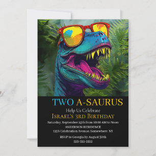 Dinosaur Blue 2nd Birthday Kinder Party Invitation Kaart