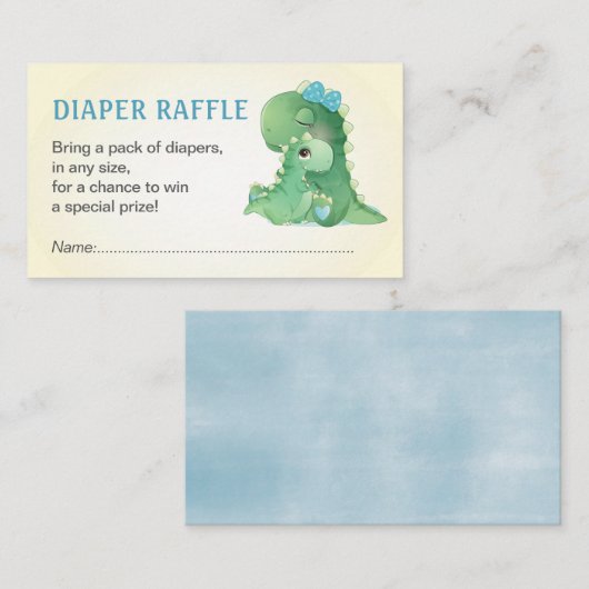 Dinosaur Blue Baby Boy Douche Luier Raffle Ticket Informatiekaartje (Voorkant / Achterkant)