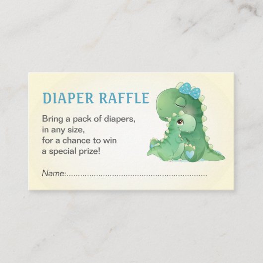 Dinosaur Blue Baby Boy Douche Luier Raffle Ticket Informatiekaartje (Voorkant)