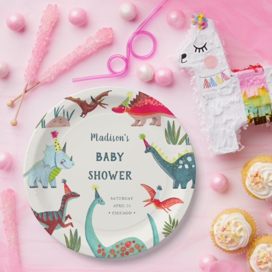 Dinosaur Blue baby shower party Papieren Bordje (Feest)
