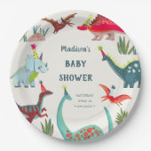 Dinosaur Blue baby shower party Papieren Bordje (Voorkant)