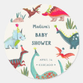 Dinosaur Blue baby shower party Ronde Sticker (Voorkant)