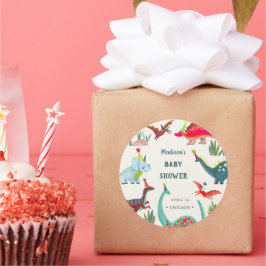 Dinosaur Blue baby shower party Ronde Sticker