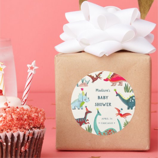 Dinosaur Blue baby shower party Ronde Sticker (Feest)
