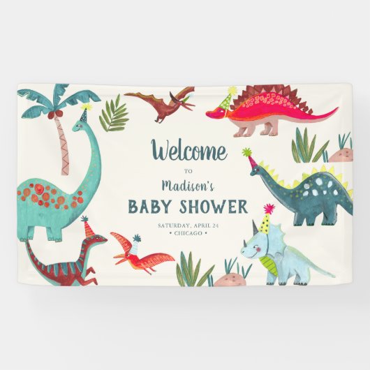 Dinosaur Blue baby shower party Spandoek (Horizontaal)