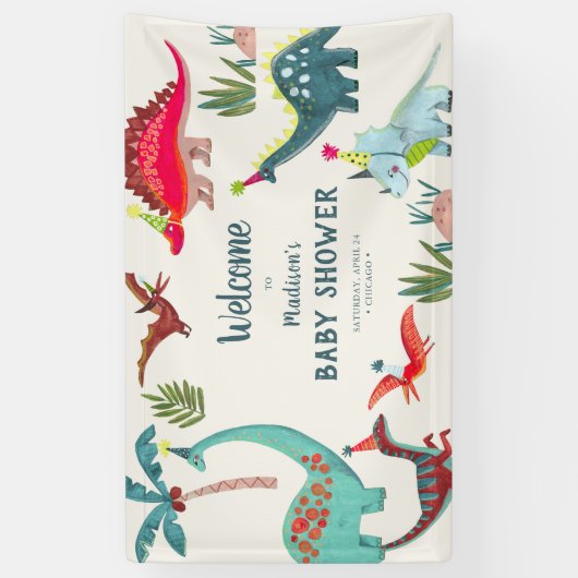 Dinosaur Blue baby shower party Spandoek (Verticaal)