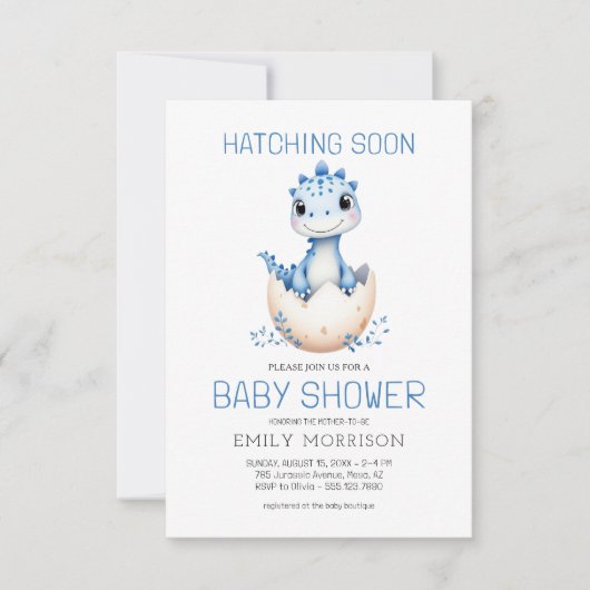Dinosaur Blue Boy Hatching Soon Schattige Baby sho Kaart (Voorkant)