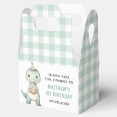 Dinosaur Blue Gingham 1e verjaardagsfeest Bedankdoosjes (Geopend)