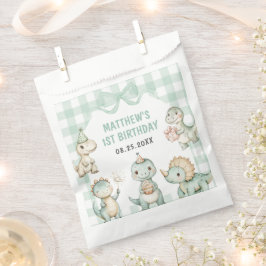 Dinosaur Blue Gingham 1e verjaardagsfeest Bedankzakje