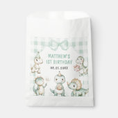 Dinosaur Blue Gingham 1e verjaardagsfeest Bedankzakje (Voorkant)