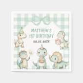 Dinosaur Blue Gingham 1e verjaardagsfeest Servet (Voorkant)