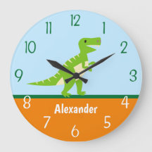 Dinosaur Blue Green Oranje Wall Clock