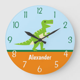 Dinosaur Blue Green Oranje Wall Clock Grote Klok