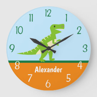 Dinosaur Blue Green Oranje Wall Clock Grote Klok