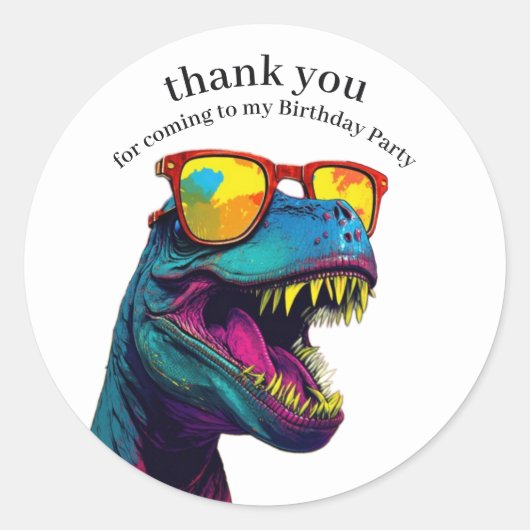 Dinosaur Blue Happy Birthday Bedankt Ronde Sticker (Voorkant)