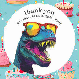 Dinosaur Blue Happy Birthday Bedankt Ronde Sticker