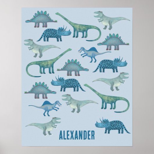 Dinosaur Blue Personalized Poster (Voorkant)