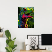 Dinosaur Blue T Rex roze en Oerwoud groene Kindere Poster (Thuiskantoor)